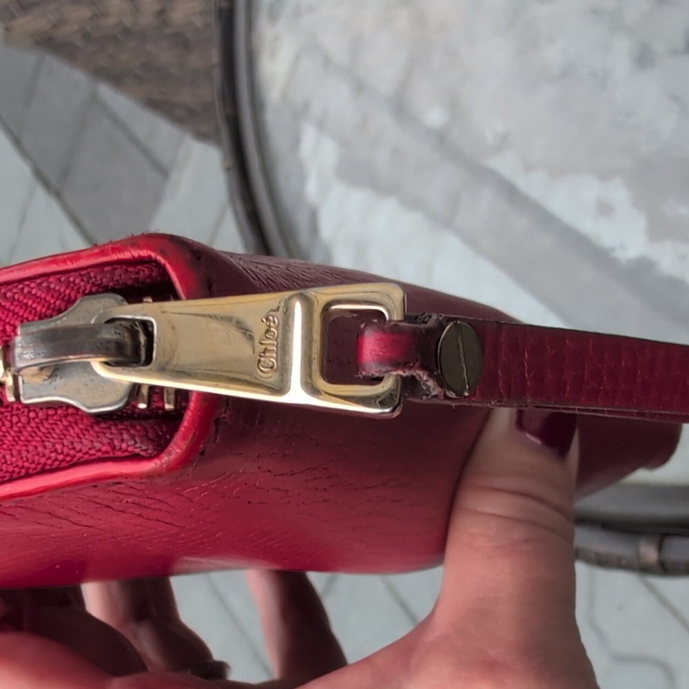 Chloe Red Leather Zip Around Bow Wallet With Dustbag - Picture 6 of 14